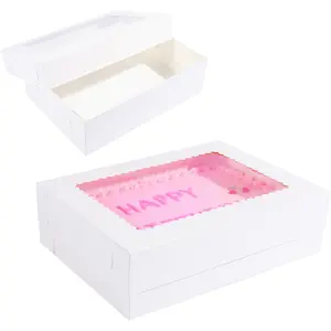 14x10x4 Inches 15 Pack Cake Boxes with Window,White Large Rectangle Cake Boxes for Quarter Sheet Cakes,Cupcakes, Donuts,Brownie&Pie