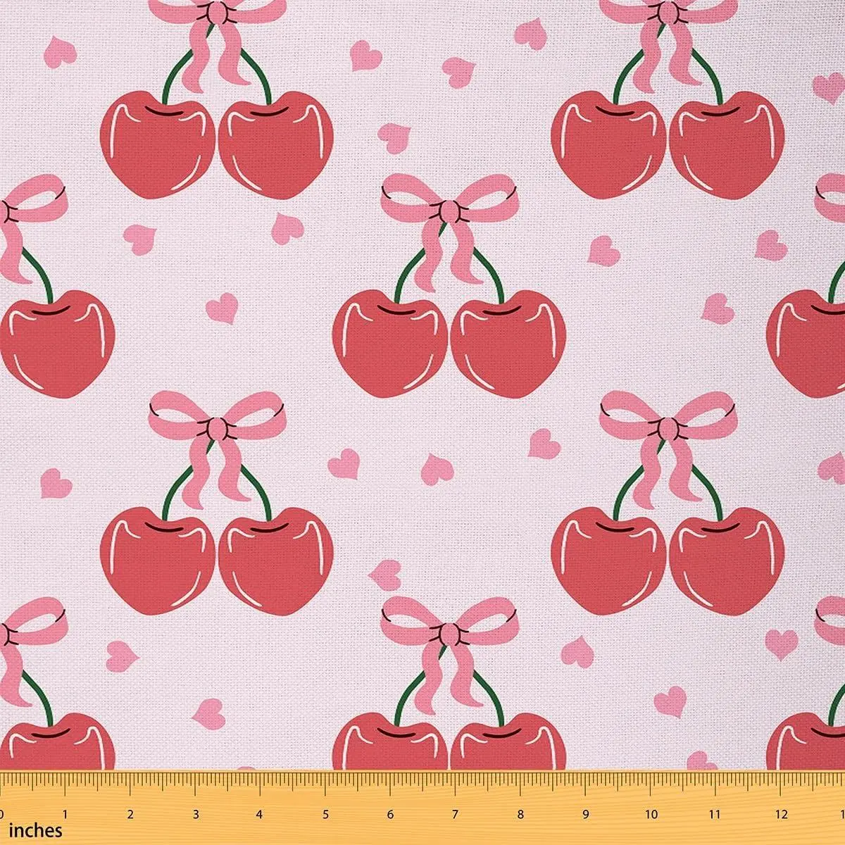 Red Cherry Fabric,Cute Bowknot Fruit Cherry Fabric,,Princess Dreamy Upholstery Fabric Chairs,Pink Bow Reupholstery Fabric Decor Soft Flannel