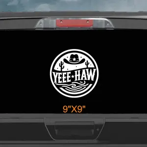 YEEE HAW cowgirl/cowboy western hat vinyl decal western rodeo car sticker, country music festival laptop decal, southern charm truck window decal, wild west rodeo theme, country gift, yeehaw rodeo hat gear