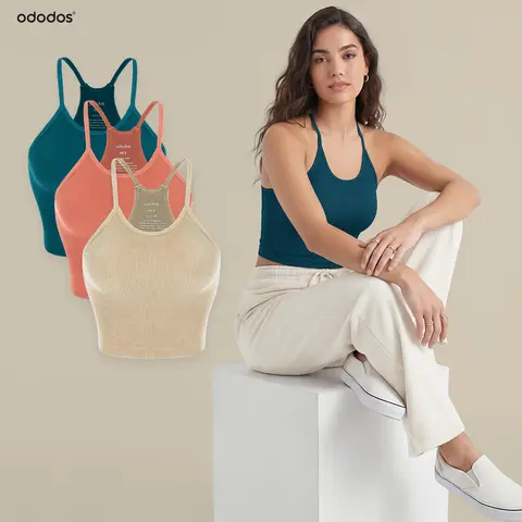 ODODOS Women's Crop 3-Pack Seamless Rib-Knit Camisole Tank Tops,sohochic