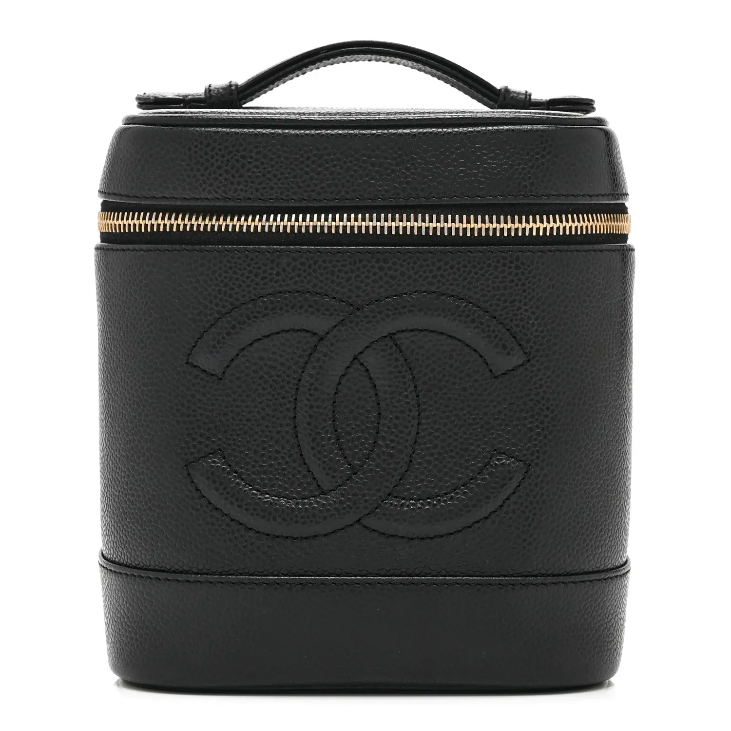 Pre-owned CHANEL Caviar Leather Small Leather Goods Caviar Vanity Cosmetic Case Black