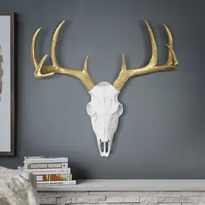 White + Gold Deer Skull, 21"