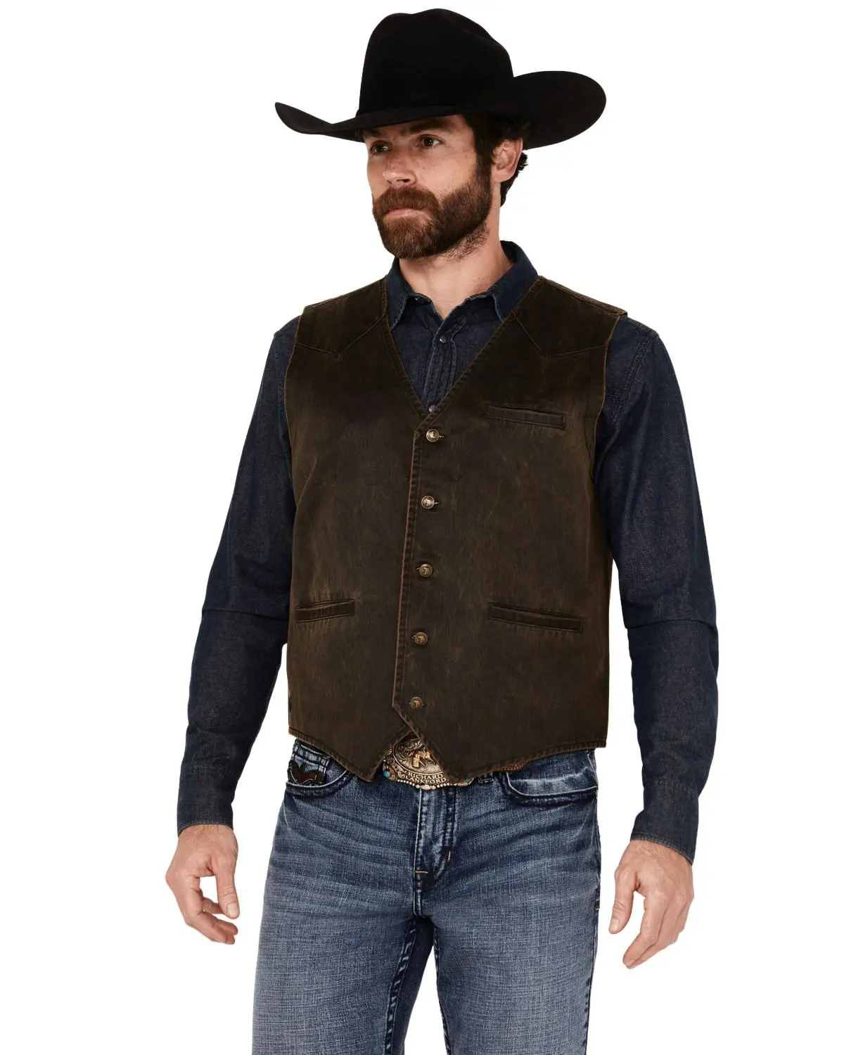 Cody James Men's Pancho Villa Oilskin Button-Front Western Vest - Cmho21v20-Brn Cody James Men's Pancho Villa Oilskin Button-Front Western Vest - Cmho21v20-Brn