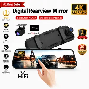 4K Streaming Media Dash Cam, 10" Touch Screen Mirror, Anti-Glare Display, 5g WiFi, G-Sensor, Loop Recording, 24h Parking Monitor, Night Driving Safety, Rear View Mirror Dash Cam