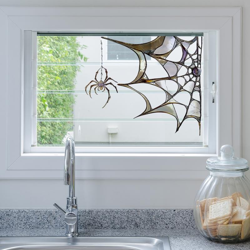 Halloween Spider Web Festival Decoration, Bedroom Window Sill Sticker Display, Decorative Wall Sticker, Static Cling Glass Decal, Double-Sided Print, 30x30cm