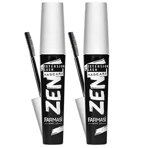 FARMASI Zen Extension Lash Mascara - Deep Black, Double Pack (2 x 8 mL) - Volumizing and Lengthening Formula for Fuller and Longer Lashes - Smudge-Free, No Clumps, Long-Lasting Finish - Makeup and Cosmetics Flawless