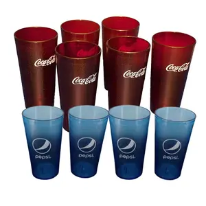 24oz Coca Cola Logo Ruby Red & 24oz Pepsi Plastic Tumblers Set of Pack of 2,4,6 - Reusable Drinkware Translucent Bottle Washable Restaurant Style