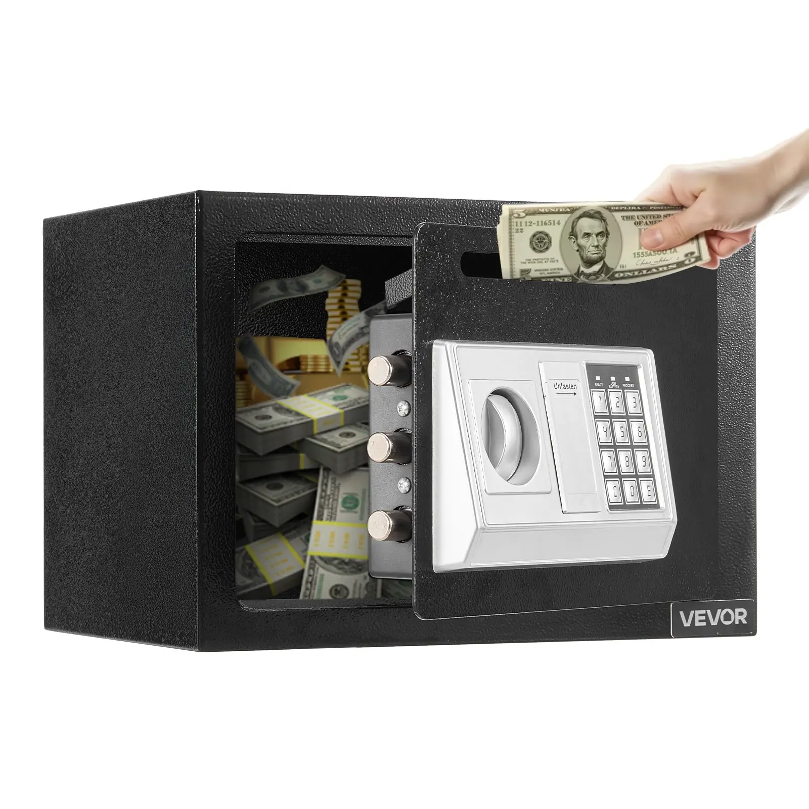 【Summerfinds】VEVOR 0.6 Cubic Feet Drop Safe, Drop Slot Safe Box with Password and Turn Knob, Heavy Duty Compact Cash Depository Box with a Front Lock Slot for Cash, Bank Slips, Jewelry, Documents, Bills, Black Vault Safe Box Mechanical Safe Box