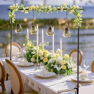 1pc Adjustable Metal Table Stand Flower Rack - Black Stainless Steel Rods and Clips - 120cm-250cm - Suitable for Wedding, Birthday, Christmas Floral Arrangement Decor, Party Decoration Supplies - Hanging Pole Party Balloon Arch with 25pcs Balloon Holders