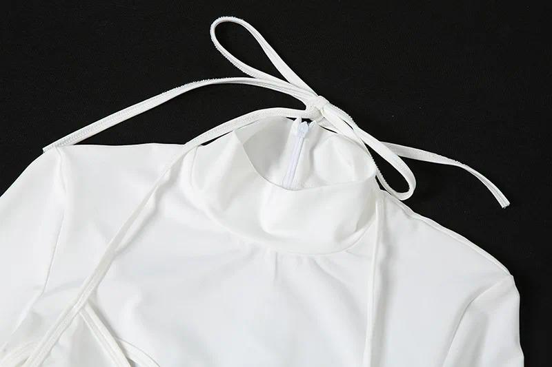 Bandage Hollow Out Long Sleeve Skinny Rompers Womens Jumpsuit Fashion Sporty Workout Active Wear White Autumn Jumpsuits