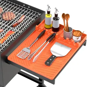【summervibes】Silicone Griddle Tools Mat, Waterproof & Oil-proof Spatula Drain Pad, Multifunctional Side Shelf Mat for Kitchen Cooking Counter, Kitchen Accessories Grill Brush Utensils, Father’s Day Gift