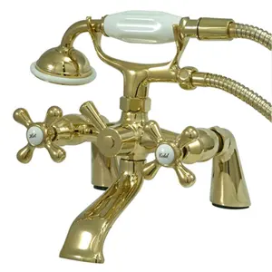 212 MAIN 6-Inch Center Spread Tub-Deck Mount Clawfoot Tub Filler with Handheld Shower, Polished Brass
