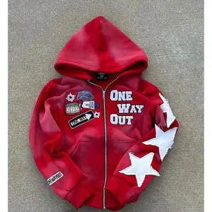 New retro punk oversized men hoodie sweatshirt Harajuku hip-hop strt pattern zipper sweatshirt men and women Y2K used with raincoat