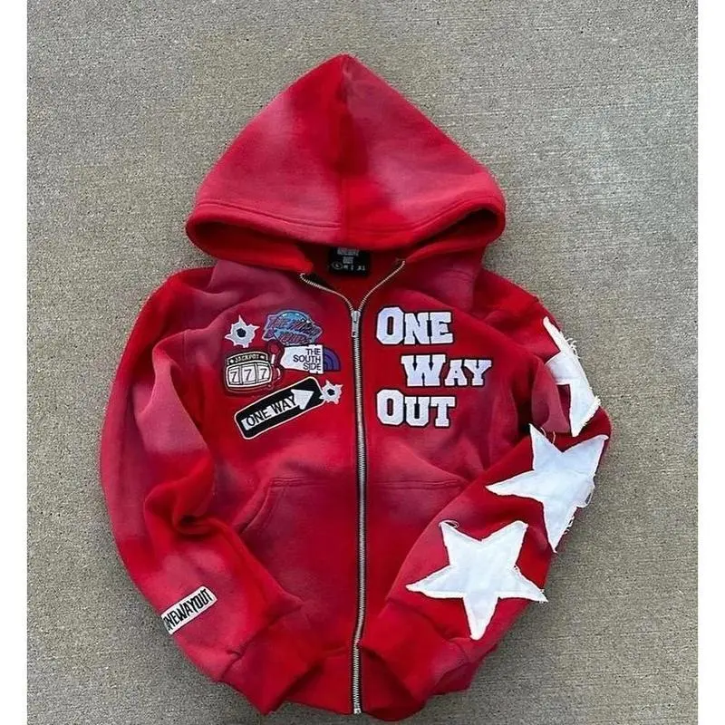 New retro punk oversized men hoodie sweatshirt Harajuku hip-hop strt pattern zipper sweatshirt men and women Y2K used with raincoat