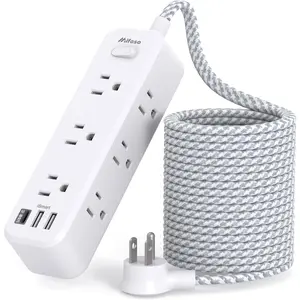 Extension Cord, Protector Strip, Long Extension Cord with 9 Outlets 3 USB Ports, Extension Cord with Multiple Outlets, USB Strip for Dorm Room, College(15FT, White)
