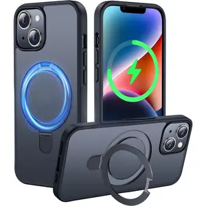 phone cases  for iPhone 17 16 15 14 13 12 11 Pro Max 16 Plus with Super Magnetic Stand [Military Grade Shockproof] [Compatible with MagSafe] with Ring Stand Shockproof Semi-Transparent Ultra-Thin Matte iPhone 17 Phone Case