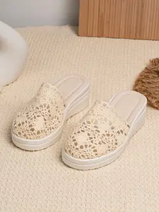 Half-Toe Braided Hollow Out Texture Casual Beach Sandals, Fashionable Platform Sole, Ideal for Summer Vacation