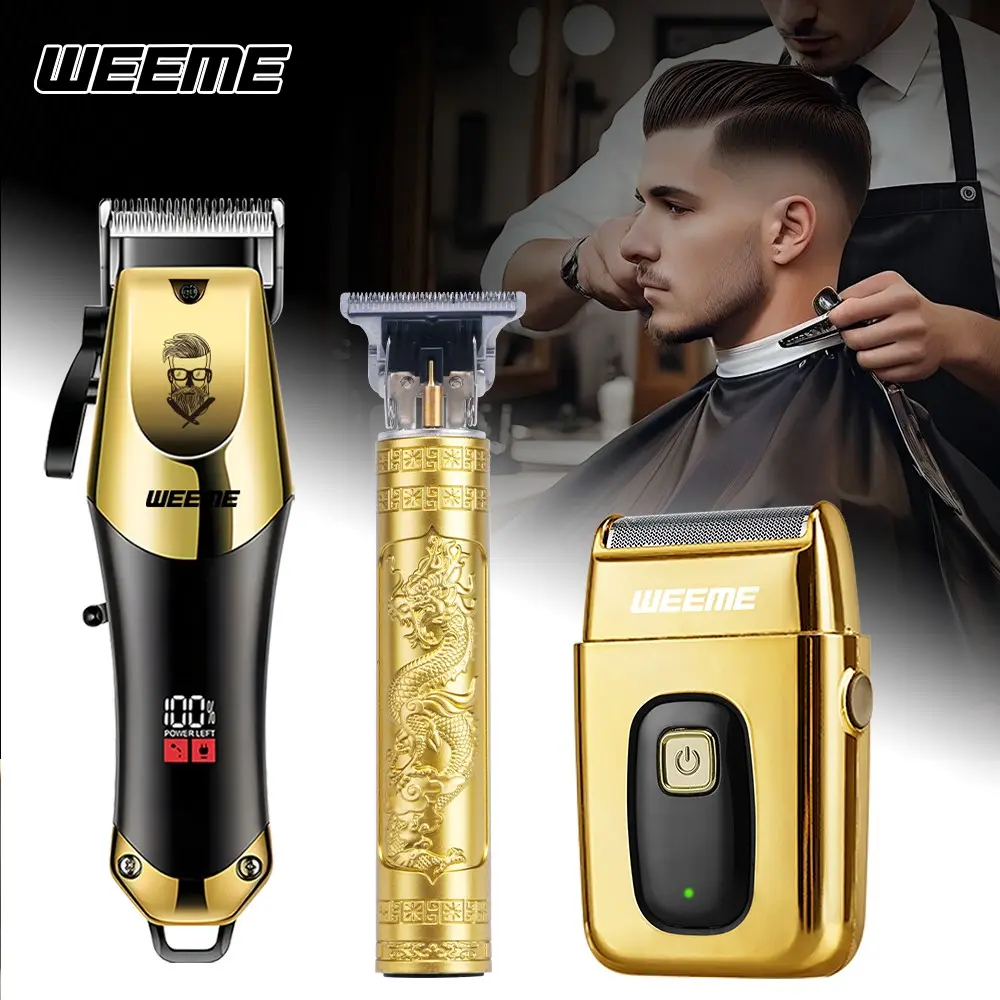 3-Piece Men's Electric Hair Clipper Set, USB Rechargeable, Alloy Blade, LCD Display, Home & Travel Use, Father's Day Gift, Cordless Hair Clippers, Hair Clipper Kit