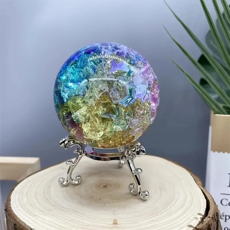 Colorful Glass Crystal Ball, Crystal Sphere with Metals Stand, Creative Desktop Decoration, Crystal Decorative Ornaments, Home Decor for Living Room, Bedroom, Bathroom, Kitchen (without Electricity)