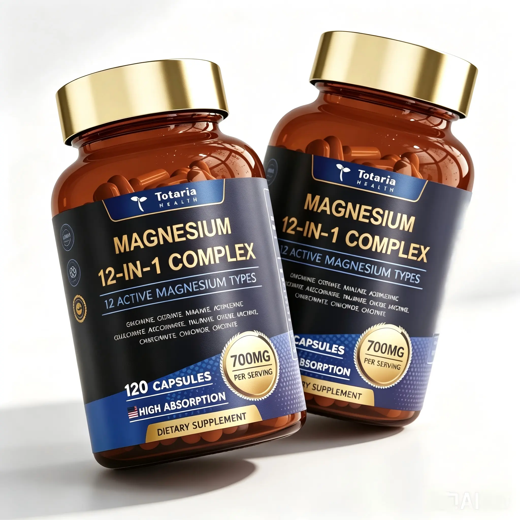 Nature Magnesium 12-in-1 Complex 700mg - 60 Vegan Capsules for Muscle Heart & Relaxation Support High Absorbable Blend of 12 Chelates Dietary Supplement