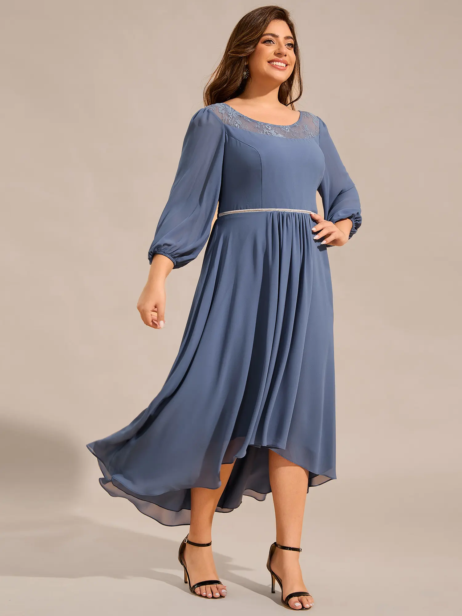 long sleeve sage green dress Green Pleated Shimmering 3/4 Sleeve Gown- Mac Duggal Sage / US 6