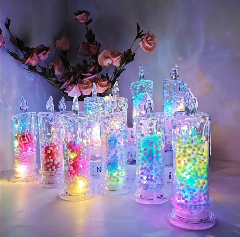 Set of 4 Multicolor Rose Flame-Free Candles Creative Ambiance Romantic Candles LED Realistic Electronic Candles with Preserved Flowers Night Light Decorative Piece Valentine's Day, Halloween, Christmas Gifts Wedding & Proposal Decorations