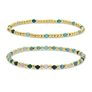 Set/2, 3mm Bead and Stone Stretch Bracelets