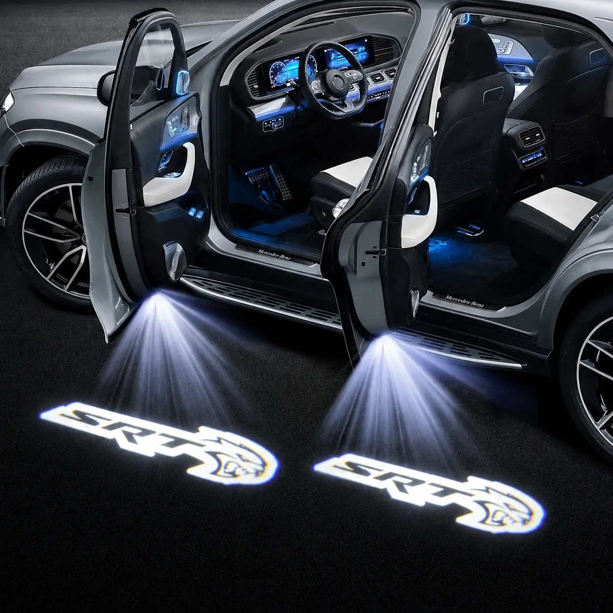2PCS Never Fade Car Door Lights Logo Compatible with Dodge Challenger Accessories, Ghost Shadow Welcome Puddle Projection Light for SRT SXT GT Scat Pack RT
