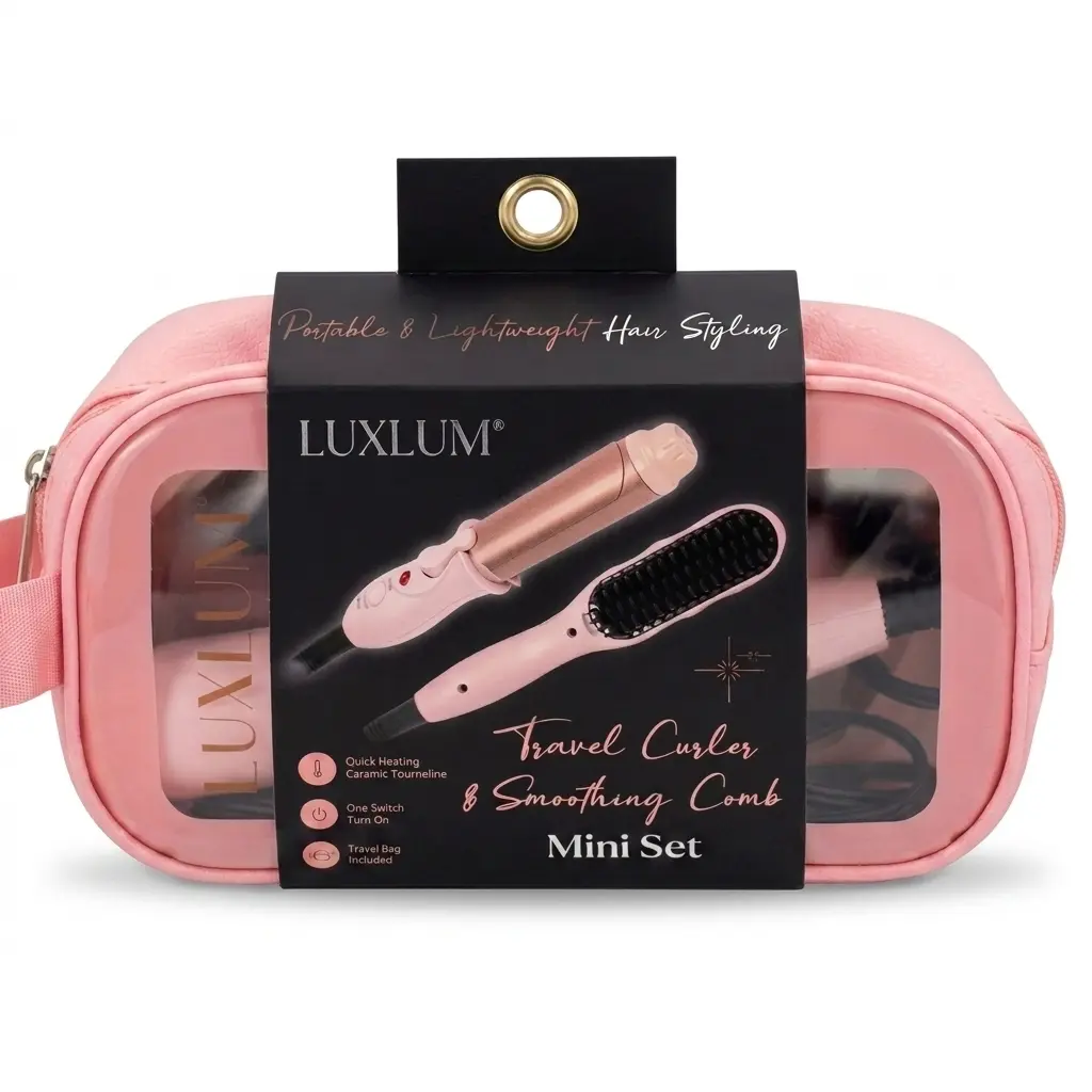Luxlum Travel Curler & Smoothing Comb Mini Set with Travel Bag