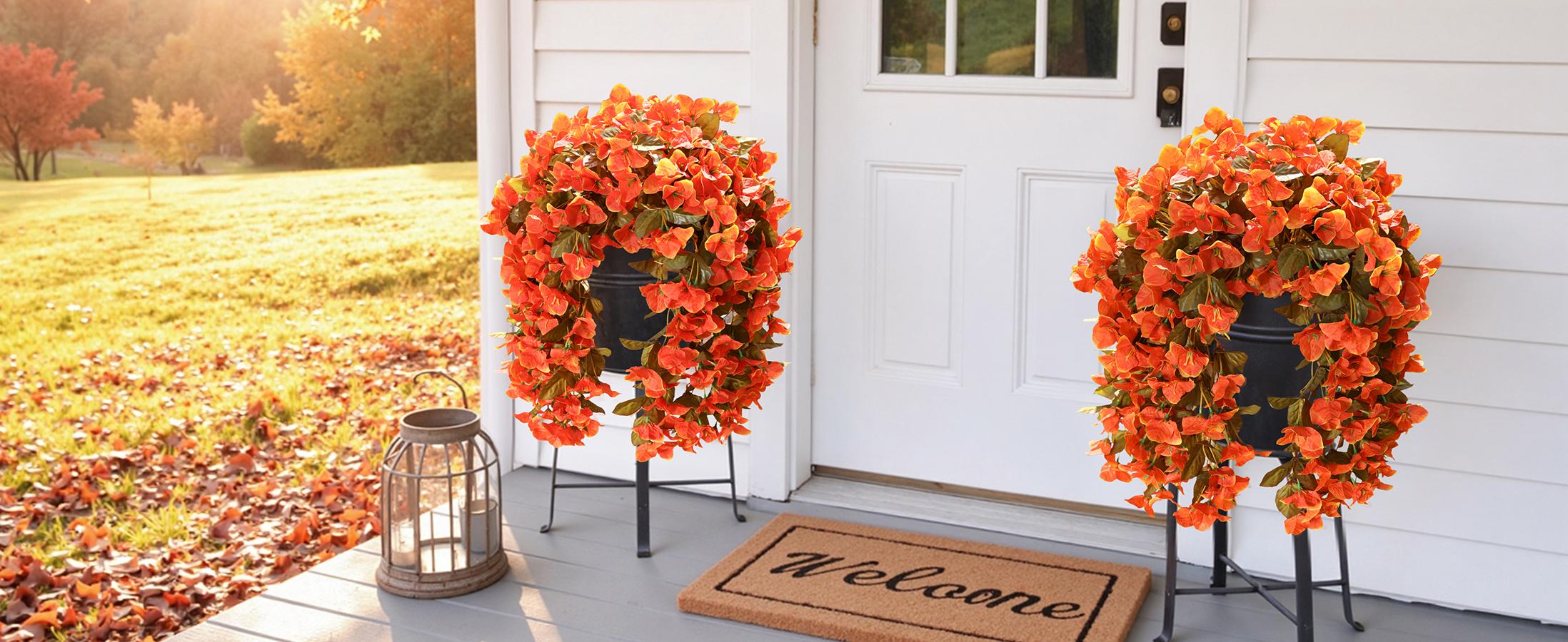 Ivydale Bougainvillea Artificial Hanging Flowers Plants for Outdoors Decoration, 2pcs Fake Flowers Silk Bougainvillea Vines Realistic UV Resistant Faux Flowers for Planters Porch Patio Urn, Hot Pink,dorm decor,dorm room decor