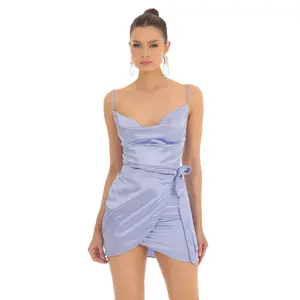 Satin Wrap Dress in Baby Blue