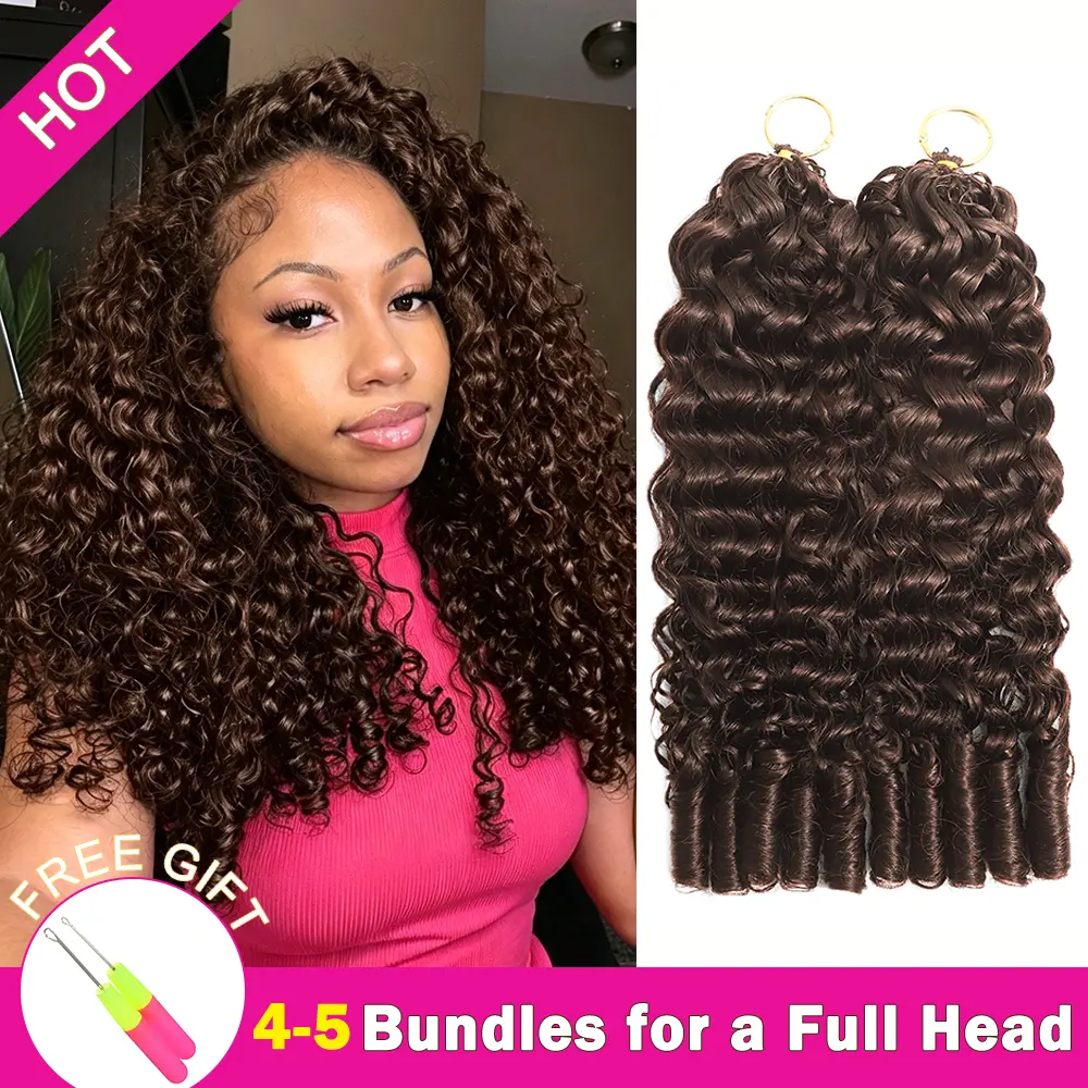 【New Color】Asakiss #4 Chocolate Brown Crochet Human Hair Burmese Curly Highlight Honey Blonde 99J Crochet Human Hair for Miracle Knots Knotless Pre-Separated 50g/Pack 40 Strands/Pack Time-Saving 4-5 Packs for Full Head Summer Vacation Protective Styles
