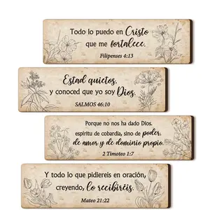 4 Pieces Spanish Bible Verses Wall Decor Christian Spanish Wood Plaque Hanging Sign Religious Wall Decor Bible Verses Art for Home Office Farmhouse Kitchen (Bohemian Style) Stylish Religious Decor
