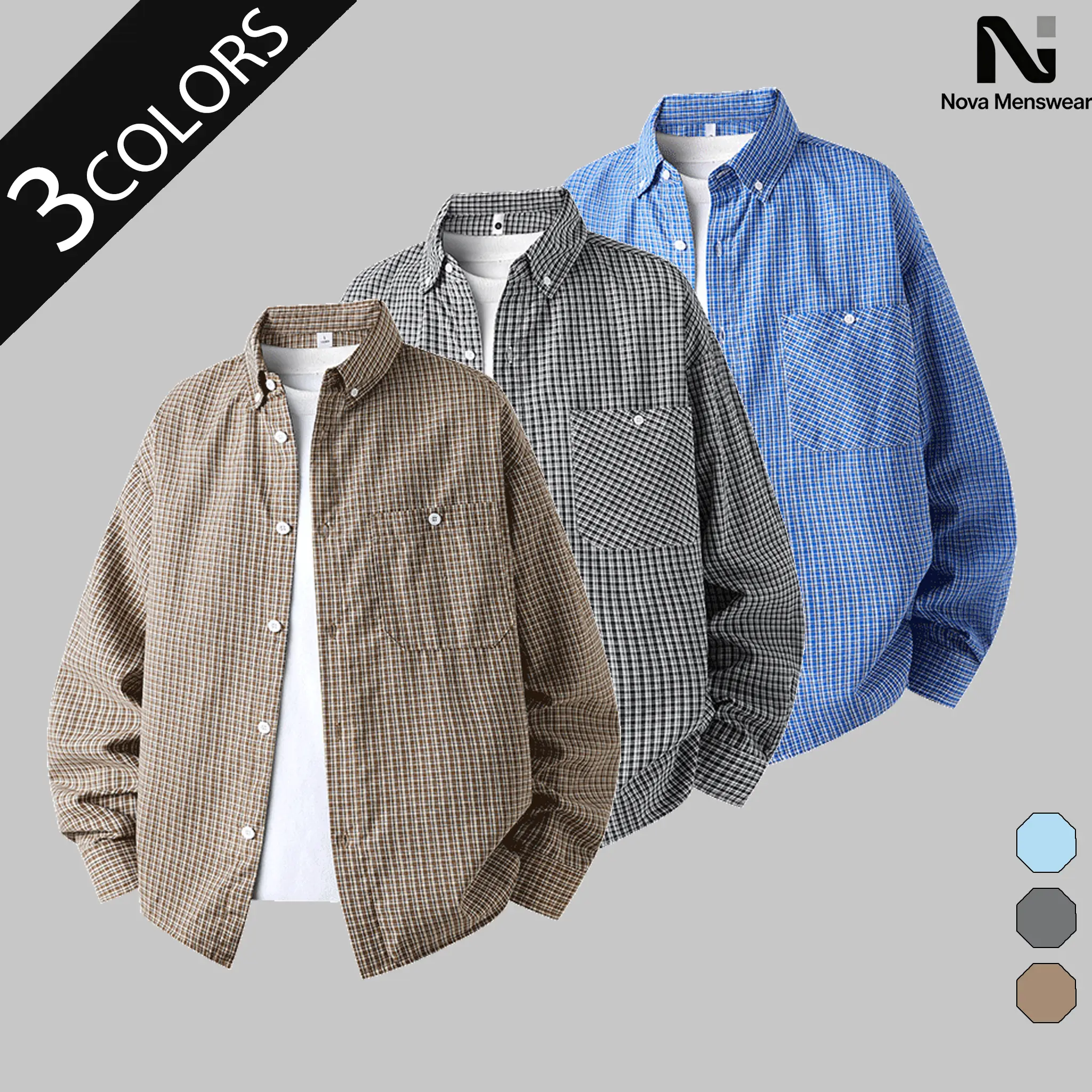 Men's Micro Plaid Long Sleeve Shirts,SummerVibes, Casual Loose Fit Button Down Tops with Chest Pocket, Vintage Lightweight  Checkered Shirts, Versatile Layering Casual Tops for Daily Wear, Mens Button Up Shirts Menswear