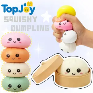 TopJoy Dumpling Squishies, Glitter Dumpling Mystery Box, Colorful Dumplings Stress Balls Fidget Sensory Toy, Stocking Stuffers with Food Steamer Stretchy Desk Toys