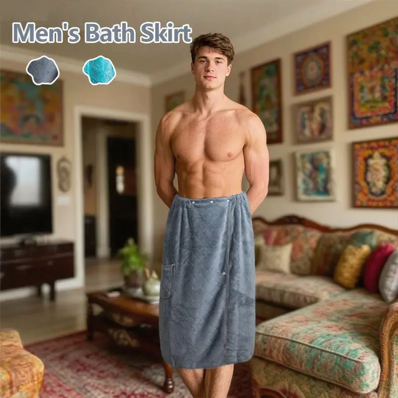 Men's Large Coral Fleece Bathrobe, Adjustable Wearable Robe, Quick Drying Robe, Quick-Dry Absorbent, Ideal for Home Shower, Travel, Hotel, Camping, Swimming, Dry Robes