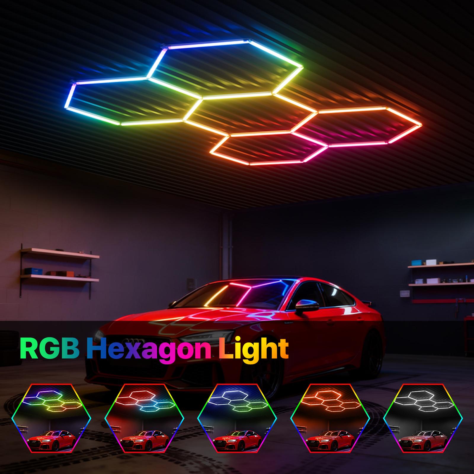 HYPERLITE RGB Hexagonal Honeycomb Light, Modular Garage Light System, Smart LED Hexagon Garage Lights for Ceiling or Wall, DIY Color Lighting Panels Music Sync, Remote Control, Decorative Honeycomb Light Garage, Gaming Room, Party memorialday HYPERLITE RGB Hexagonal Honeycomb Light, Modular Garage Light System, Smart LED Hexagon Garage Lights for Ceiling or Wall, DIY Color Lighting Panels Music Sync, Remote Control, Decorative Honeycomb Light Garage, Gaming Room, Party memorialday