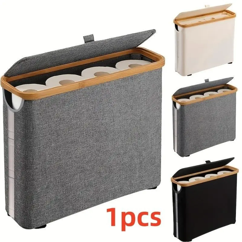 Father's Day Gift Bamboo Toilet Paper Holder with Lid, Large Capacity Holds 9 Rolls, Bathroom Storage Cabinet, Home Use Paper Towel Container, Toilet Paper Organizer, Bathroom Necessities