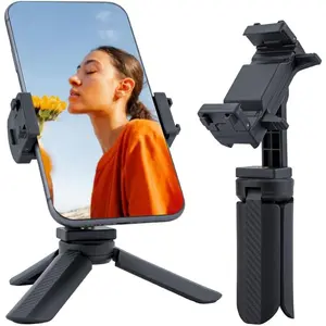 Mini Tripod with Universal Phone Holder & Dual Cold Shoe – Lightweight Phone Stand Compatible with iPhone 16 Pro Max, GoPro, Webcam, Mini Projector – Portable Travel Tripod