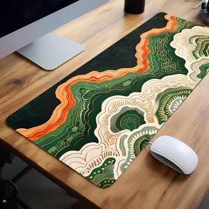 Abstract Landscape Artistic Green & Orange Mouse Pads Extra Large Computer Desk Top Mat Mouse Pad for Laptop Mouse Desk Pad Desk Mats with Non - Slip Rubber Base Stitched Edge for Home and Office Office Desk Accessories