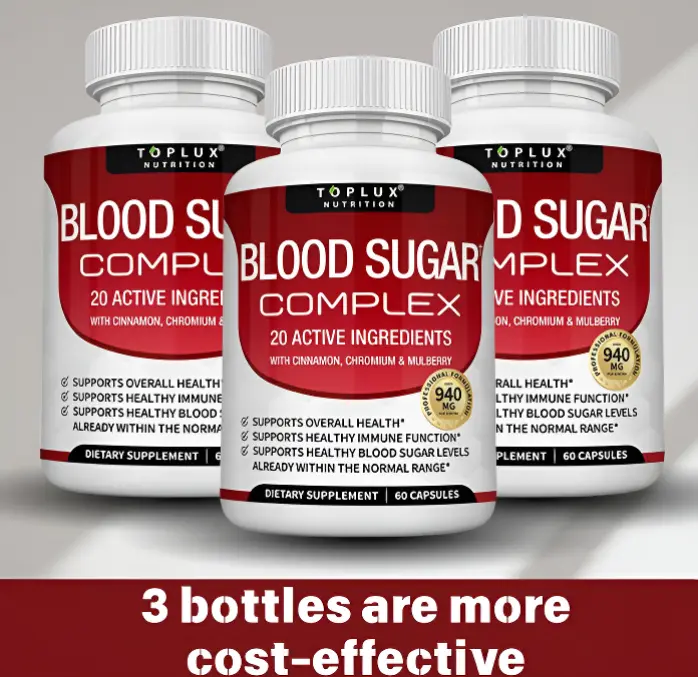 3 Packs Top lux Nutrition Healthy Edible Blood Sugar Complex 20 Vitamins & Minerals for Healthy Blood Sugar Levels - 940mg Healthcare Supplement with Cinnamon, Chromium & Mulberry for Enhanced Dietary Support, edible vitamin, wellness dietary health care