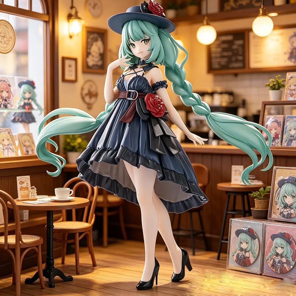 One Piece Hatsune Miku Figure, Dress with Top Hat & Rose Decor, Hatsune Miku Anime Collectible Statue, Vintage French Style Dress with Braided Hair, PVC Figure, Figurines For Collectors, City Street Pose for Desk Display & Collection