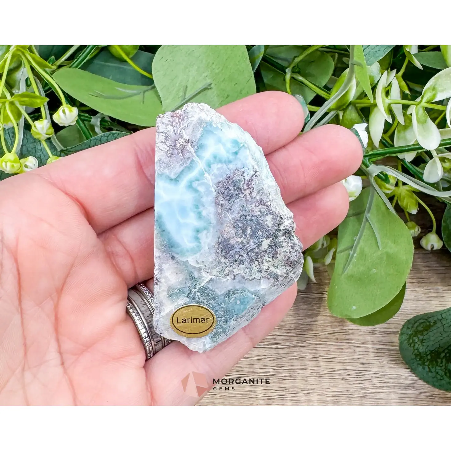 Raw Larimar with One Polished Side No. 12 | Large Rare Stone of Atlantis Crystal from the Dominican Republic