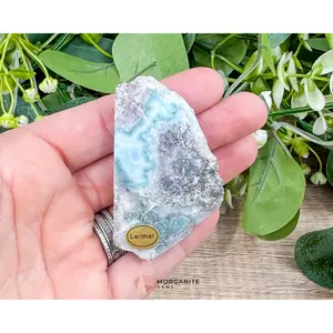 Raw Larimar with One Polished Side No. 12 | Large Rare Stone of Atlantis Crystal from the Dominican Republic