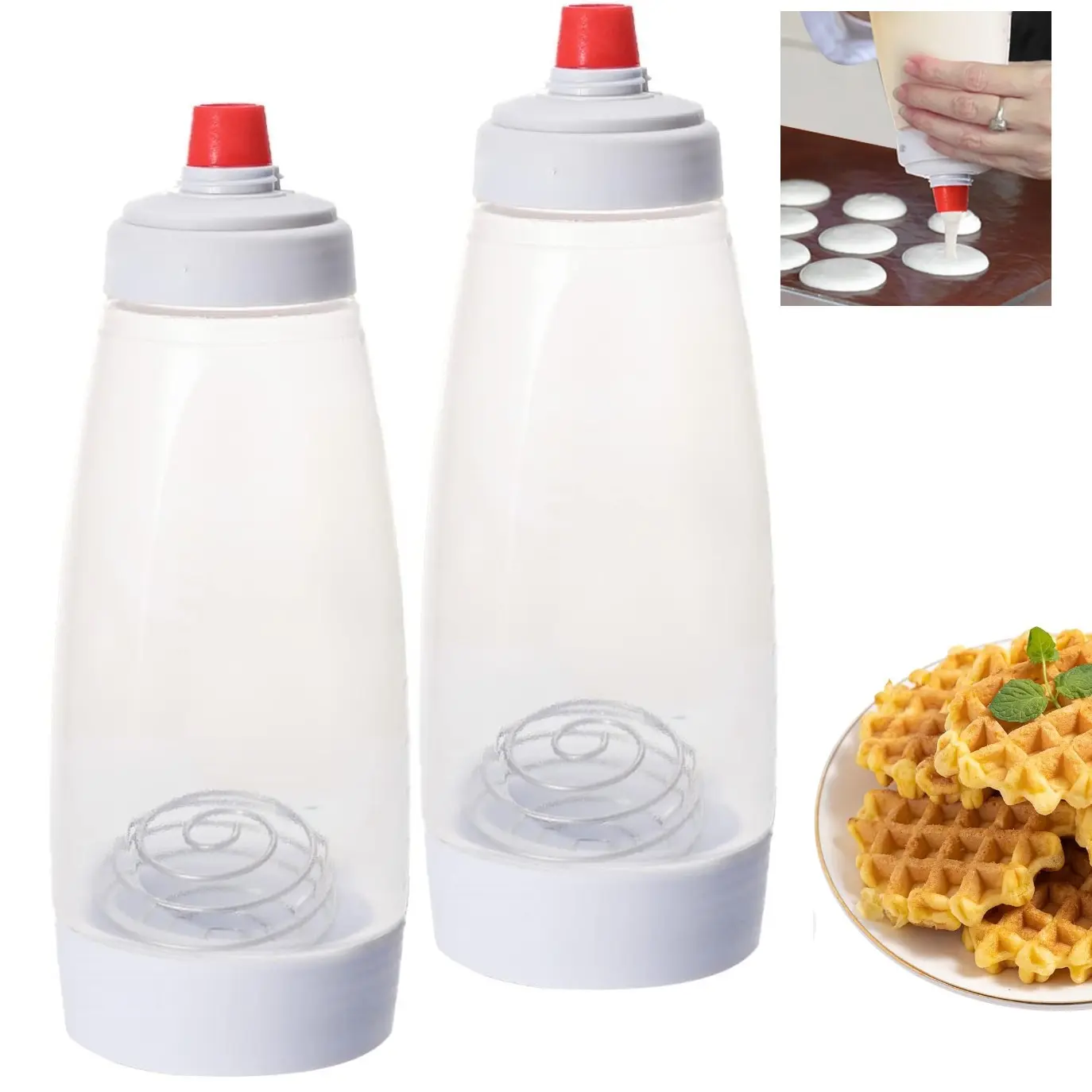 Pancake Batter Dispenser, Pancake Mix Dispenser with Whisk Ball and Stand Base, Pancake Batter Mixer with BlenderBall for Pancakes, Crepes, Waffle, Muffins, Qatayef, Cupcakes, and more