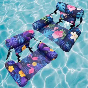 2-Pack Water Hammock Pool Float - Heavy Duty Inflatable Pool Lounger with Soft Mesh Fabric, Adjustable Inflatable Water Hammock for Adults Kids, Tropical Leaf Design for Swimming Pool Beach Lake