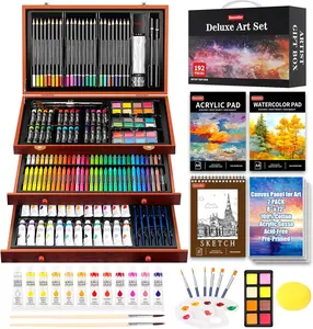 Art Supplies, 192-Pack Deluxe Art Set Drawing Painting Supplies Kit with Acrylic Pad, Watercolor Pad, Sketch Book, Canvases, Acrylic Paint, Crayons, Pencils, Gifts for Artist Adults Teen Kids