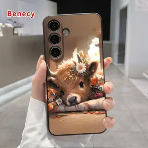 Straight Edge Compatible with Samsung Galaxy S23 Ultra S24 Plus S25 S22+ Floral - horned calf Pattern Full Body Protection Shockproof Soft Silicone Cover