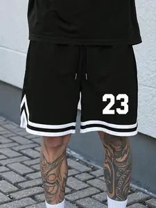 Men's Basketball Shorts, Breathable Fitness Shorts, Athletic Mesh Shorts, Sporty Casual Loose Fit, Mesh Fabric, Striped Trim, Drawstring Waist, Fashionable Versatile Wear
