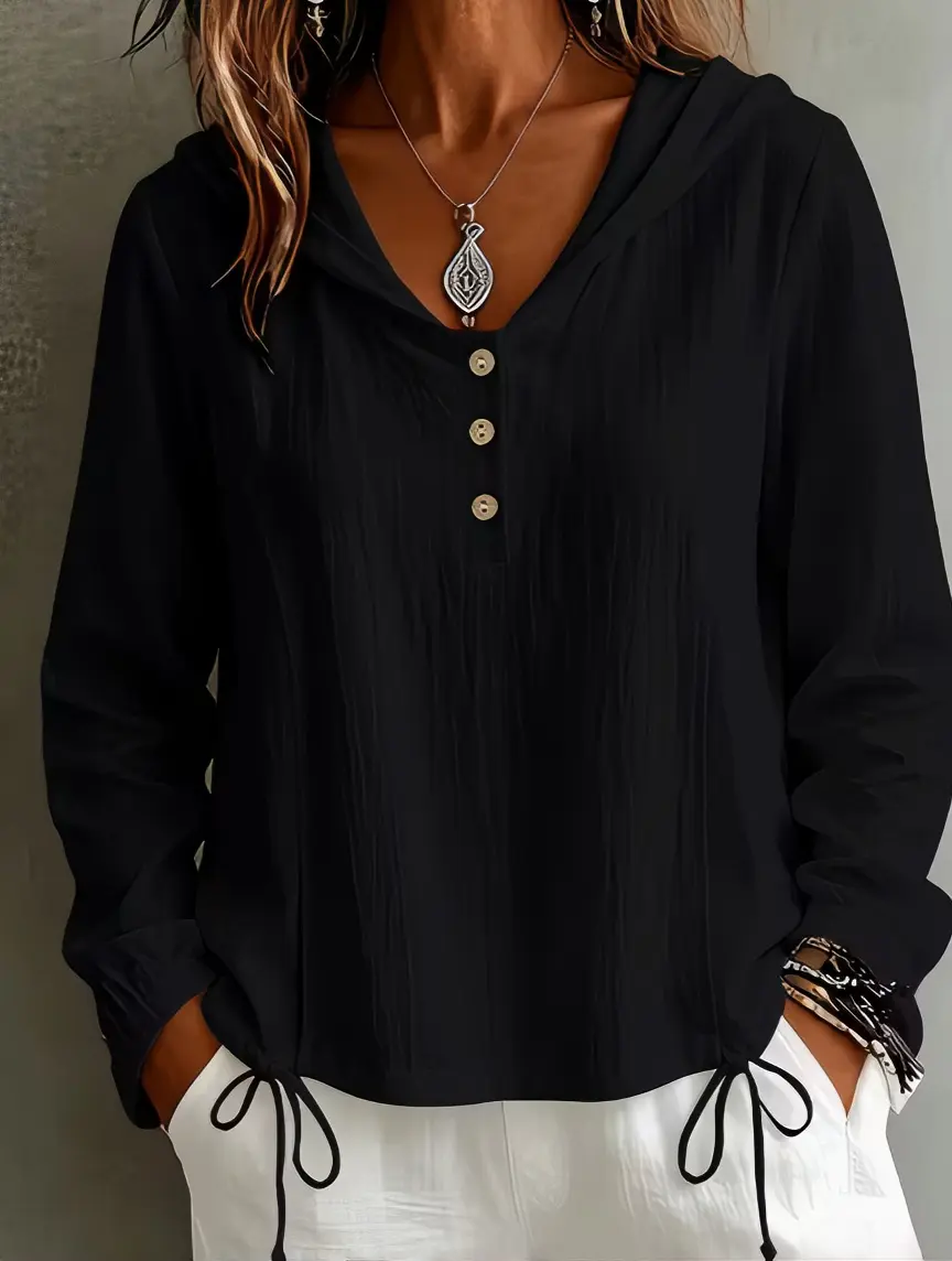 Fashionable and elegant casual wear. New arrivals for spring, summer and autumn. Lightweight cotton-linen blouse with a solid color. Women's stylish hooded blouse with a loose fit and long sleeves. A semi-open jacket that conceals flaws and enhances
